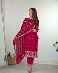 Dark Pink Zari Embroidery & Sequin Work Rangoli Silk Suit – Kalyanja