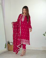 Dark Pink Zari Embroidery & Sequin Work Rangoli Silk Suit - kalyanja