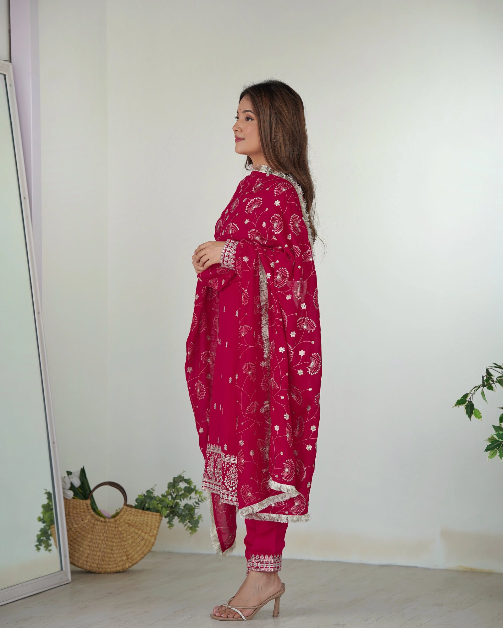 Dark Pink Zari Embroidery & Sequin Work Rangoli Silk Suit – Kalyanja