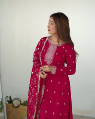 Dark Pink Zari Embroidery & Sequin Work Rangoli Silk Suit - kalyanja
