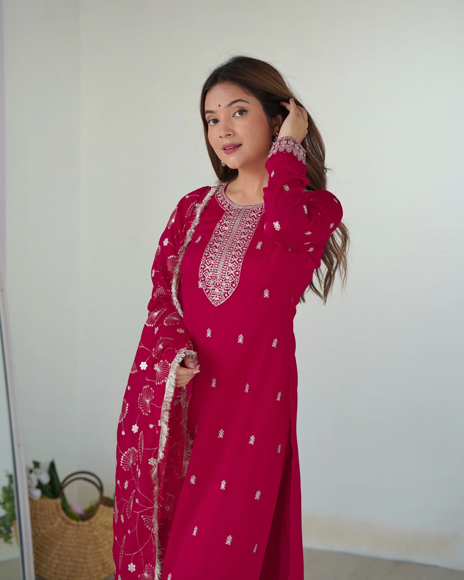 Dark Pink Zari Embroidery & Sequin Work Rangoli Silk Suit – Kalyanja
