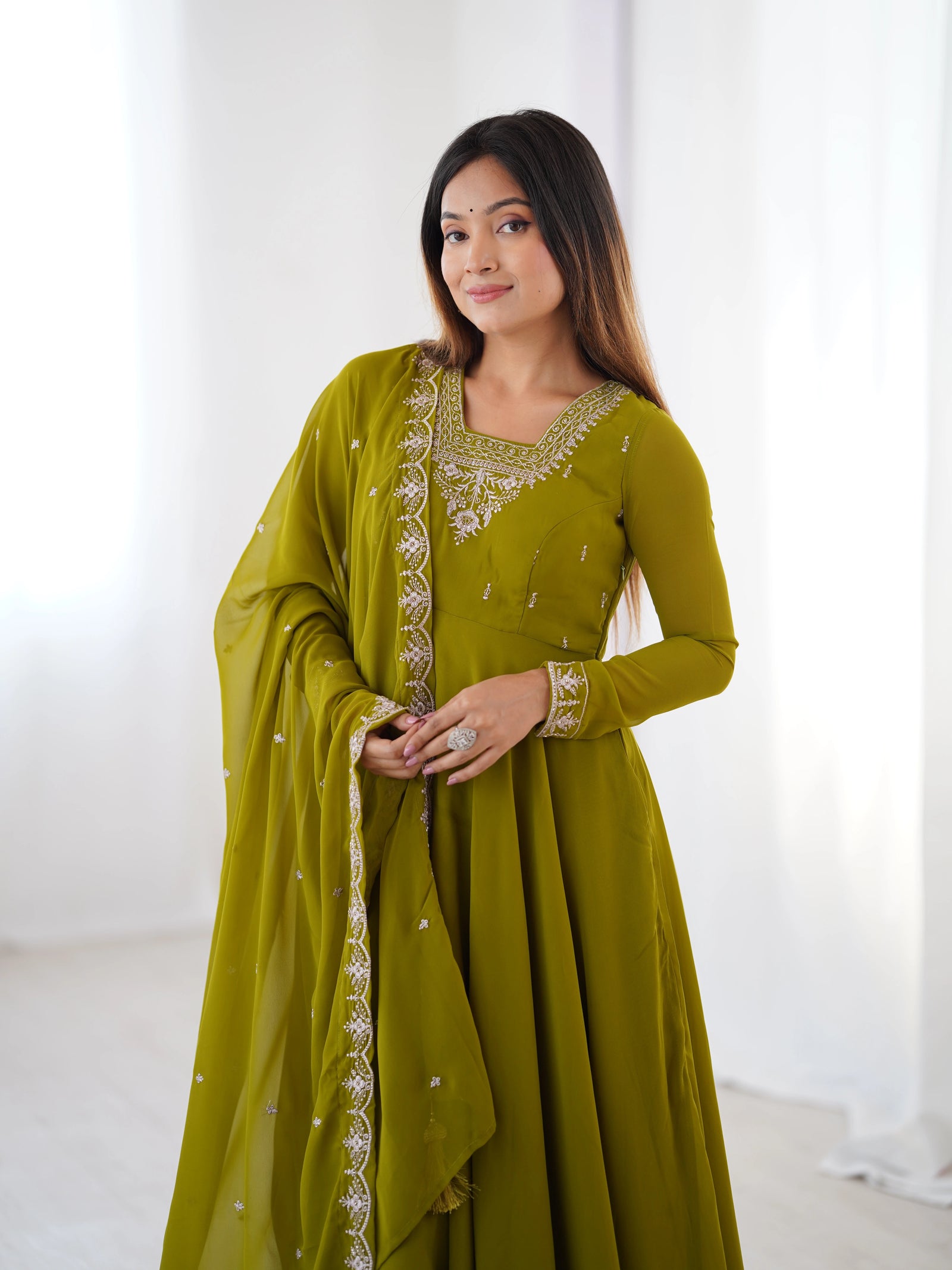Mehendi Zari Embroidery Fox Georgette Suit - kalyanja
