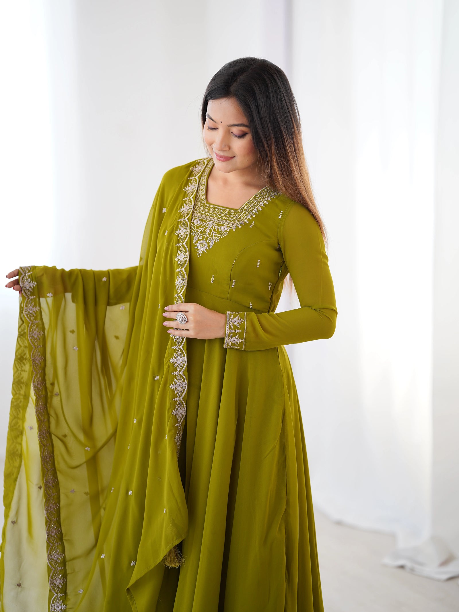 Mehendi Zari Embroidery Fox Georgette Suit