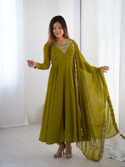Mehendi Zari Embroidery Fox Georgette Suit