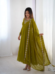Mehendi Zari Embroidery Fox Georgette Suit - kalyanja