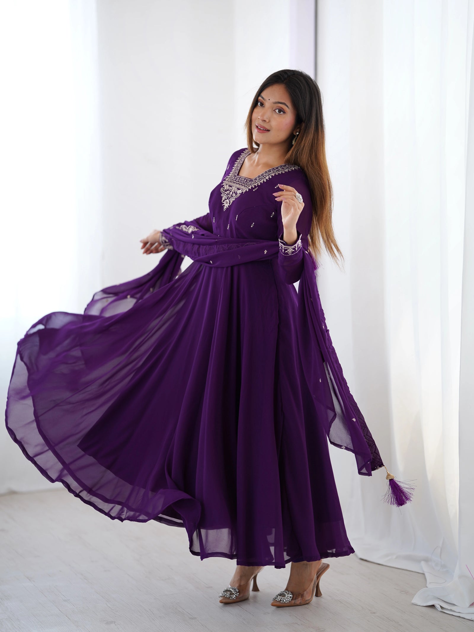 Purple Zari Embroidery Fox Georgette Suit