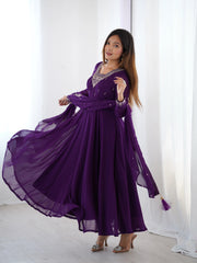 Purple Zari Embroidery Fox Georgette Suit