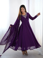 Purple Zari Embroidery Fox Georgette Suit – Kalyanja