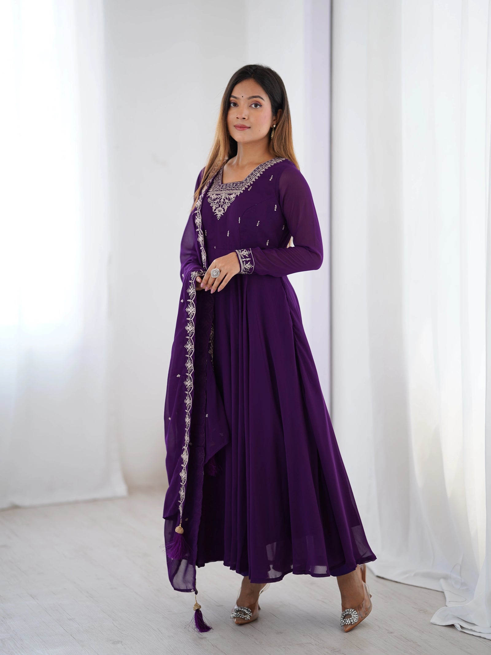 Purple Zari Embroidery Fox Georgette Suit – Kalyanja