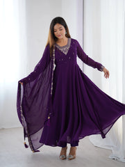 Purple Zari Embroidery Fox Georgette Suit - kalyanja
