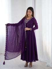 Purple Zari Embroidery Fox Georgette Suit – Kalyanja