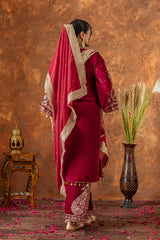 Dark Maroon Sequins Embroidery Work Viscose Velvet Suit – Kalyanja