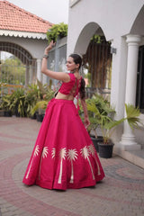 Dark Pink Gamthi Embroidered Lehenga – Festive wear lehenga perfect for garba and sangeet events