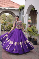 Purple Gamthi Embroidered Lehenga – Circular bottom type with canvas stitch, 42-inch length