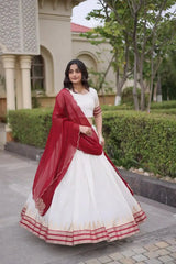 Maroon Zari Weaving Lehenga – Festive lehenga set with matching choli and dupatta, ideal for mehendi and reception