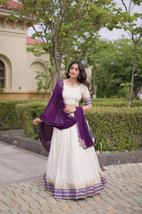 Purple Zari Weaving Lehenga – Festive lehenga set with matching choli and dupatta, ideal for reception and sangeet