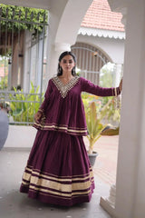 Purple Zari Work Lehenga – Flat lay of complete lehenga and peplum top set, product code KL154 Kalyanja