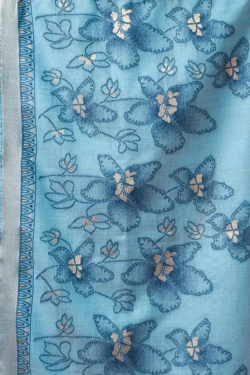 Sky Blue Jacquard Weaving Saree flat lay – full 5.5m saree with blouse piece, KS301 by Kalyanja