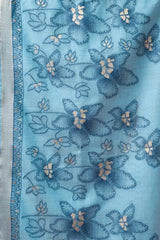 Sky Blue Jacquard Weaving Saree flat lay – full 5.5m saree with blouse piece, KS301 by Kalyanja