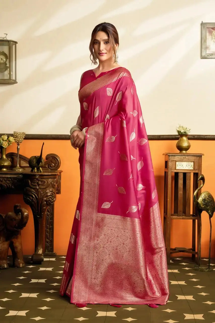 Dark Pink Jacquard Weaving Saree contrast pallu detail – KS302 by Kalyanja