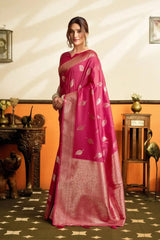 Dark Pink Jacquard Weaving Saree contrast pallu detail – KS302 by Kalyanja
