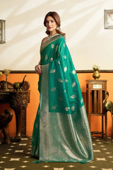 Green Jacquard Weaving Saree contrast pallu detail – KS302 by Kalyanja