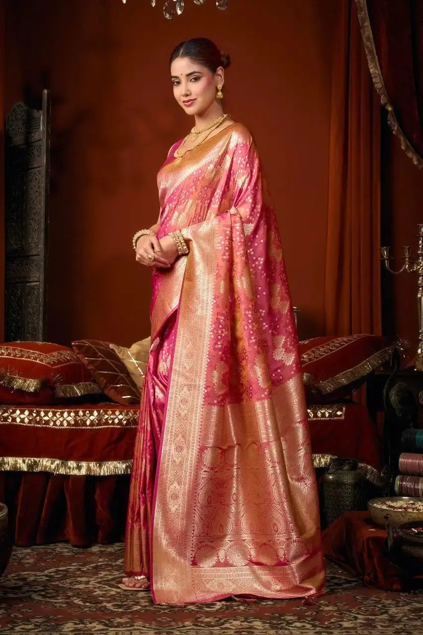 Dark Pink Jacquard Weaving Saree side drape view – jacquard weaving detail, soft silk blend | KS303 Kalyanja