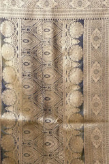 Deep Navy Blue Jacquard Weaving Saree flat lay – full 5.5m with blouse piece, KS303 by Kalyanja