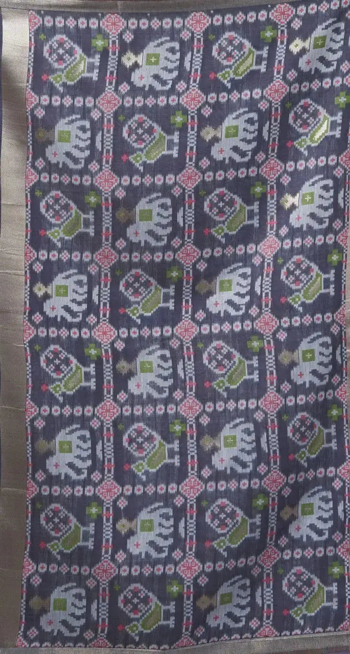 Close-up of Lavender Zari Woven Saree contrast pallu — dense Patola weave with elephant and bird motifs