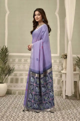 Lavender Zari Woven Saree — side profile full length view with zari border and Patola pallu