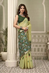 Light Pistachio Green Zari Woven Saree zari border close-up – woven zari thread, heavy cotton | KS304 Kalyanja