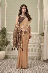 Peach Zari Woven Saree back view – contrast pallu draped over shoulder | KS304 Kalyanja