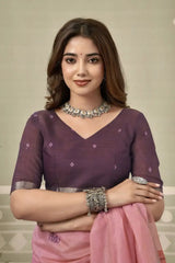 Soft Pink Zari Woven Saree body close-up – heavy cotton texture, zari woven detail | KS304 Kalyanja