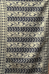 Black Jacquard Weaving Saree flat lay – full 5.5m with blouse piece, KS305 by Kalyanja