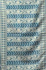 Blue Gray Jacquard Weaving Saree flat lay – full 5.5m with blouse piece, KS305 by Kalyanja