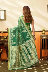 Green Jacquard Weaving Saree zari border close-up – crisp metallic border, cotton | KS305 Kalyanja