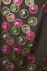 Black Jacquard Weaving Saree Khadi Cotton flat lay – full 5.5m with blouse piece, KS313 by Kalyanja