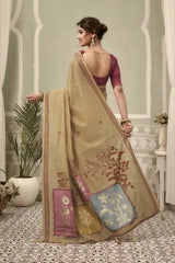 Beige Jacquard Weaving Cotton Saree contrast border close-up – clean contrast edge on beige cotton | KS325 Kalyanja