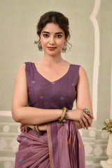 Purple Jacquard Weaving Cotton Saree body close-up – jacquard woven texture on purple cotton | KS325 Kalyanja