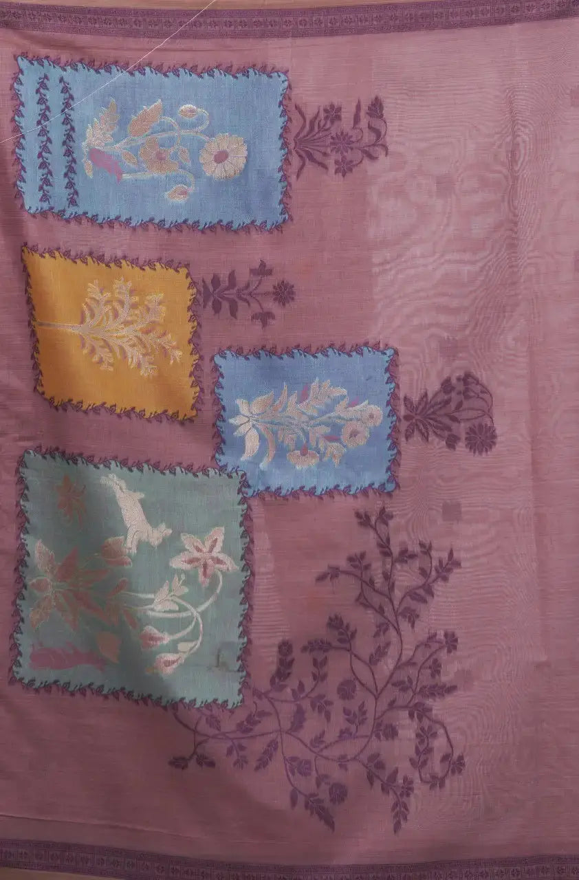 Purple Jacquard Weaving Cotton Saree flat lay – full 5.5m with blouse piece, KS325 by Kalyanja