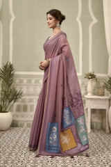 Purple Jacquard Weaving Cotton Saree woven pallu detail – KS325 by Kalyanja