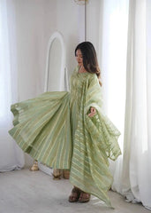 Soft pastel green mirror work suit anarkali flare twirl view
