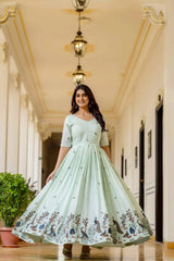 Anarkali Suit twirl showing peacock embroidered hem border – KU214 | Kalyanja
