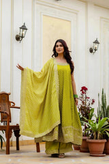 Android Green Embroidered Anarkali Suit – back view showing open back