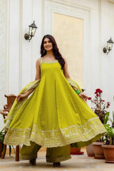 Android Green Anarkali Suit – second front view showing full Maxi length and Palazzo