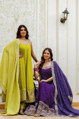 Android Green Anarkali Suit set – full-length view showing complete 3-piece set