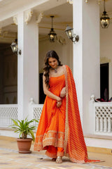 Orange Embroidered Anarkali Suit – back view showing open back