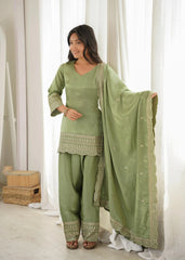 Pista Green Shalwar Suit – second full-length view of complete 3-piece set