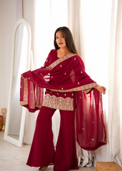 Maroon Crunchy Silk Blend Suit with Zari Work Dupatta – KU239