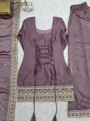 Lavender Pink Suit Corset Lace Detail and Hem Embroidery Close-Up – KU241